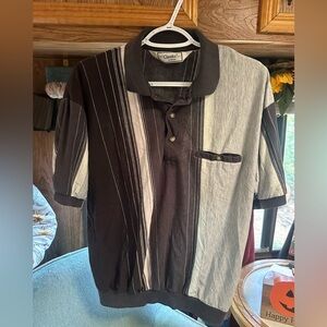 Classic by parmland Men's Black and White Striped Polo size large